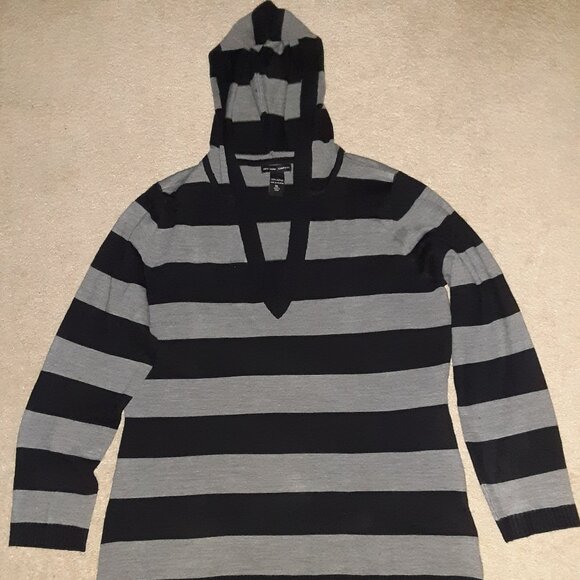 NY&C Black/Grey Long Sleeve Striped Sweater with Hoodie Size XL 100% Acrylic - Picture 1 of 4